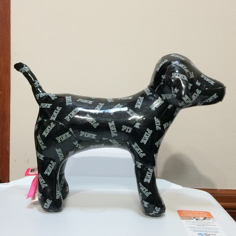 PINK Victoria's Secret Black Vinyl Logo Stuffed Dog - 2015 Edition
